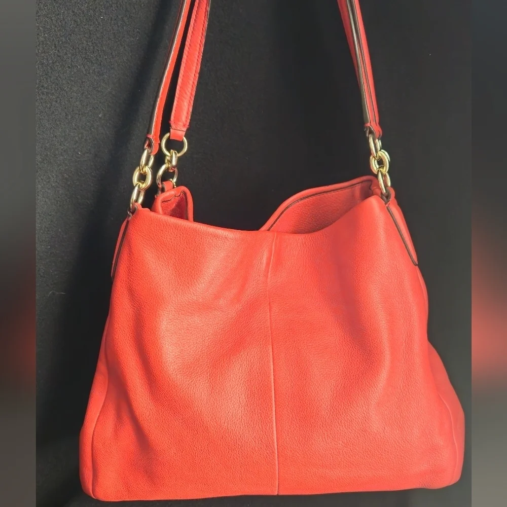 Coach Madison Phoebe Red-Orange Pebbled Leather Slouch Shoulder Bag